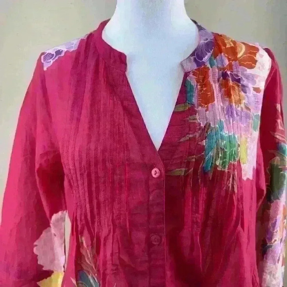 Sundance Tunic Top Floral Hot Pink  Blouse 3/4 Sleeve Spring/Sumer Sz S   TC#1 - Picture 6 of 8